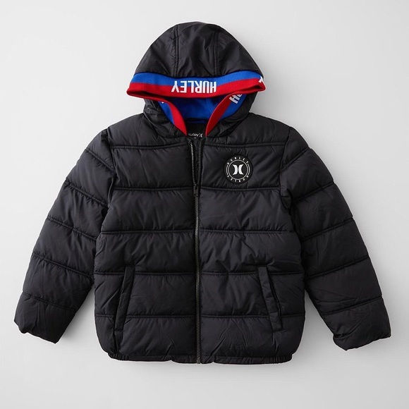 NEW Boys - Hurley Sport Hooded Puffer Coat Fleece Lining 10-12